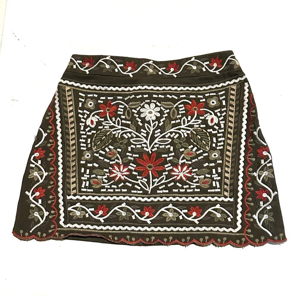 Mi Ami Cottagecore Embroidered Green Mini Skirt Women's S Small
